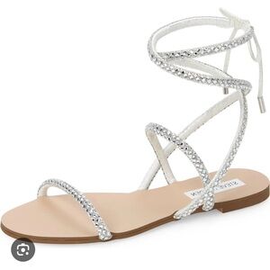 New Steve Madden Tellers Rhinestones Double Straps Flats Sandals Shoes Silver 6